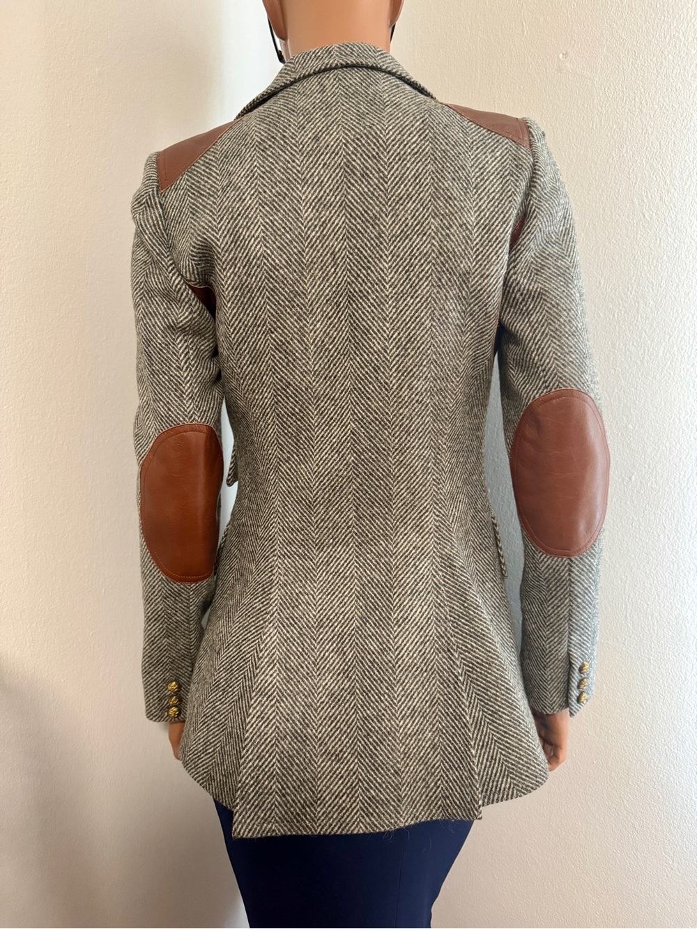Smythe Rifle-Patch Equestrian Blazer Grey Herringbone 2 XS - Picture 9 of 12